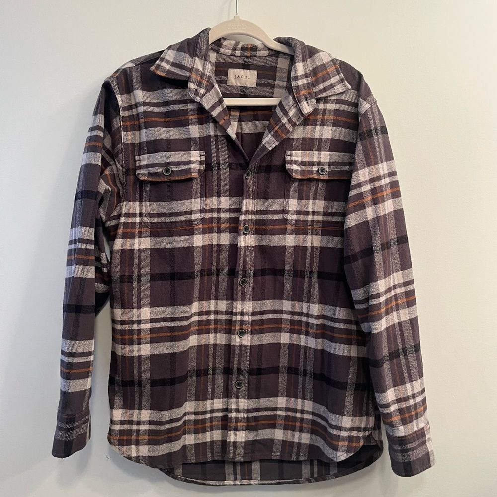 JACHS Mens Cotton Plaid Flannel Button Down Long Sleeve Stripe Shirt Size Medium